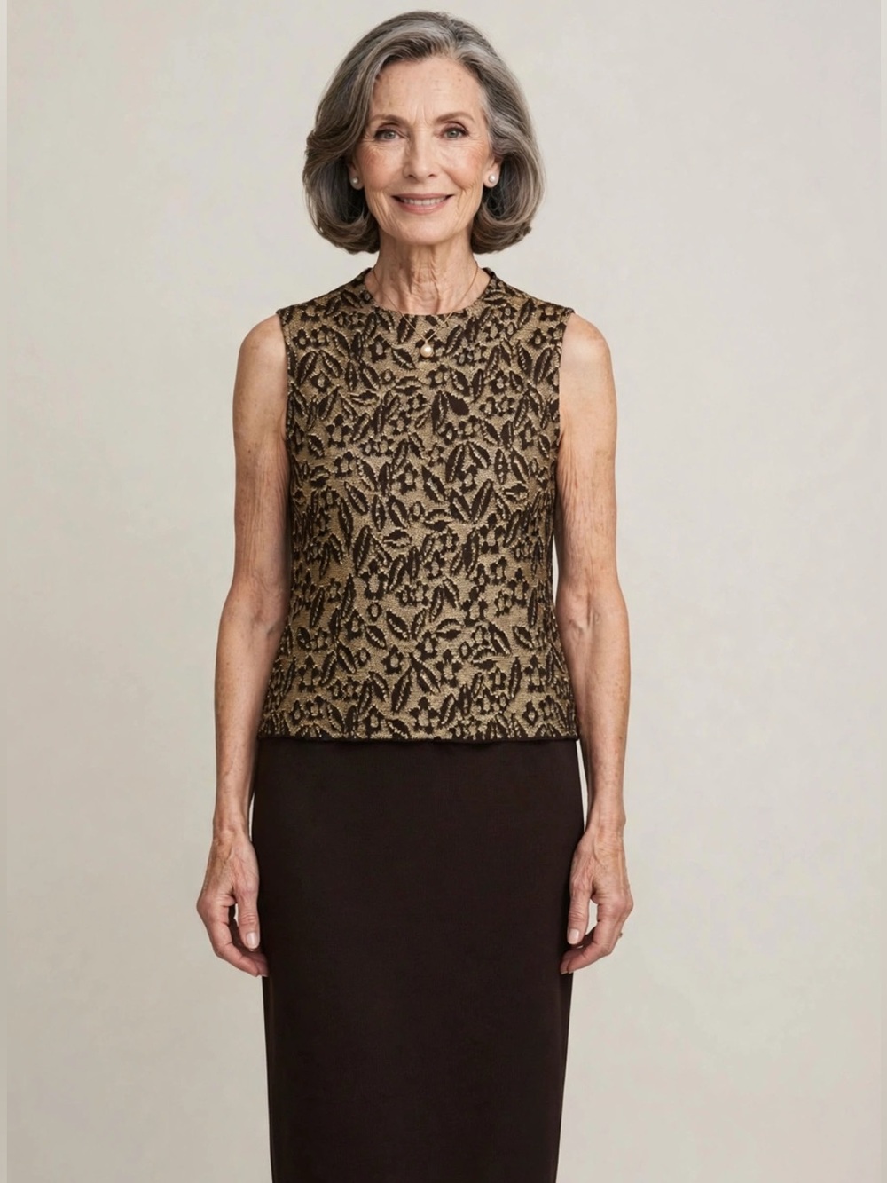 St. John Collection || Santana Knit Skirt Set Brown Gold 4 / Small